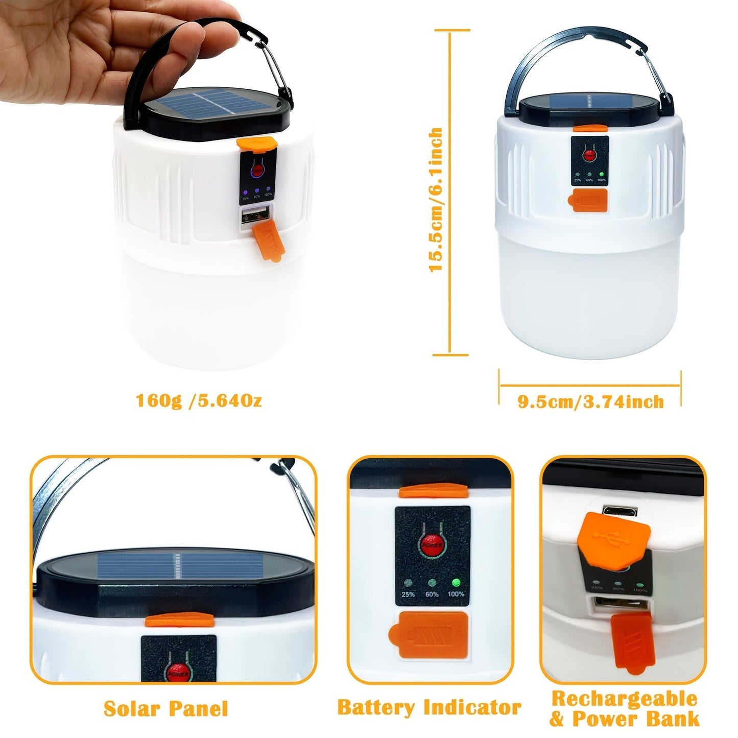 Portable Solar Lantern 4-Pack – LED Camping Lantern Rechargeable, 1200mAh Solar Panel & USB Charging, 3 Lighting Modes, Lightweight Tent Light for Power Outage, Emergency, Hurricane & Car Repair
