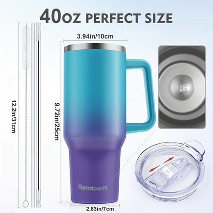 40oz Tumbler with Handle and Straw – Insulated Stainless Steel Water Bottle, Leak-Proof Lid, Cup Holder Friendly, 34H Cold / 8H Hot, Carrier Bag Included, Gift for Women & Men, 5 Colors (Sports, Gym, Travel)
