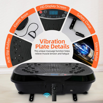 Vibration Plate Exercise Machine 120 Speed Levels – 5 Resistance Bands, LCD Display, Remote Control, 3 Workout Programs – Full Body Shaker for Weight Loss & Fat Burning, Women & Men