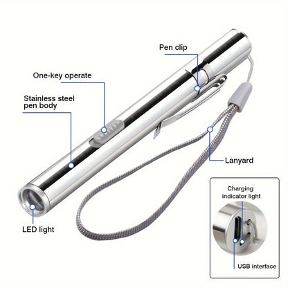 Tactical Pen Light 5 Pack USB Rechargeable 400 Lumen Mini LED Penlight Pocket Flashlight for Nurses Camping Outdoor EDC