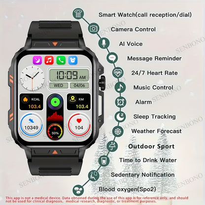 Smartwatch with Wireless Calling – 1.95" HD Display, 100+ Sport Modes, IP68 Waterproof, Step & Calorie Tracker | SENBONO Men & Women