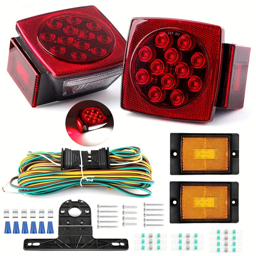 LED Trailer Light Kit 12V Submersible – Utility Trailer Lights for Boat, RV & Truck Under 80", Complete Wiring Harness, License Plate Bracket, Corrosion-Resistant Tail & Turn Signal Lights