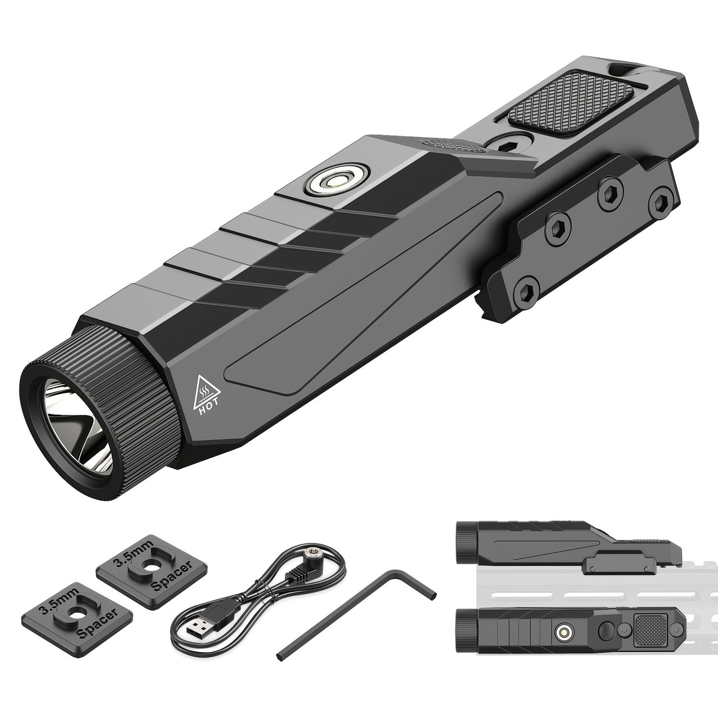Tactical Flashlight 1680 Lumens for Rifle – M-Lok & Picatinny Rail Mount, Magnetic USB Rechargeable, Momentary Strobe, Low Profile Weapon Light