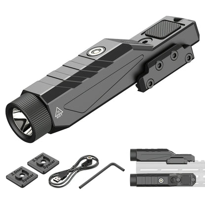 Tactical Flashlight 1680 Lumens for Rifle – M-Lok & Picatinny Rail Mount, Magnetic USB Rechargeable, Momentary Strobe, Low Profile Weapon Light