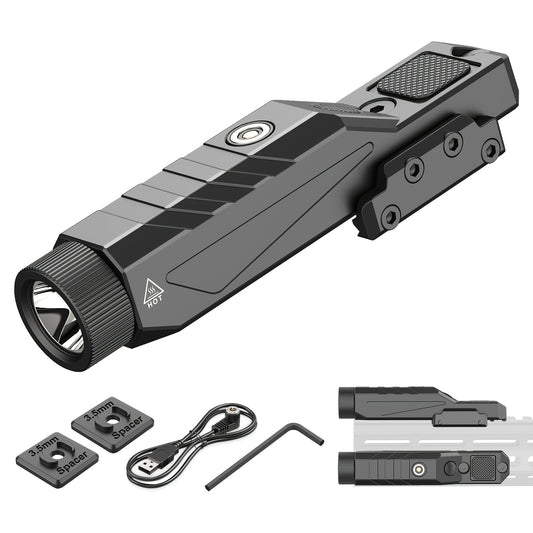 Tactical Flashlight 1680 Lumens for Rifle – M-Lok & Picatinny Rail Mount, Magnetic USB Rechargeable, Momentary Strobe, Low Profile Weapon Light