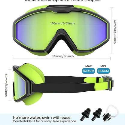 Anti-Fog Swimming Goggles 3 Pairs Leak-Proof UV Protection with Nose Clip Earplugs for Adults Kids Pool Open Water Gift Set