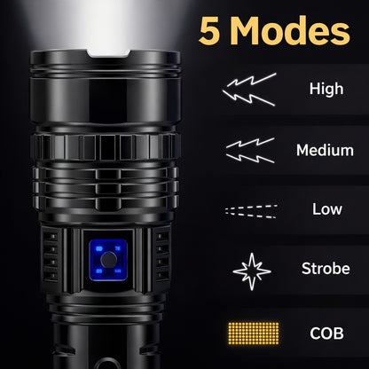 High Lumen LED Flashlight, USB Rechargeable 3000mAh Zoomable Torch, 3 Modes Waterproof Handheld Flashlight for Hiking, Camping, Hunting, Emergency & Outdoor Use