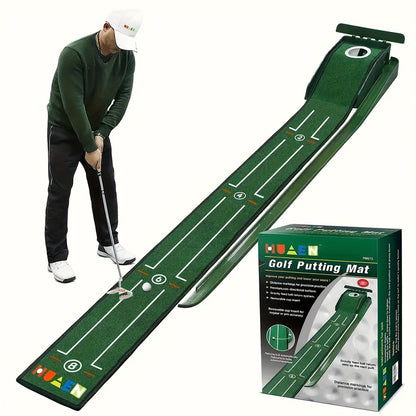 Golf Practice Putting Mat with Automatic Ball Retrieval & Post-Hole Collection System – Sturdy Indoor Outdoor Putting Green | Improve Putting Skills for Beginners & Golf Enthusiasts | Great Golf Gift