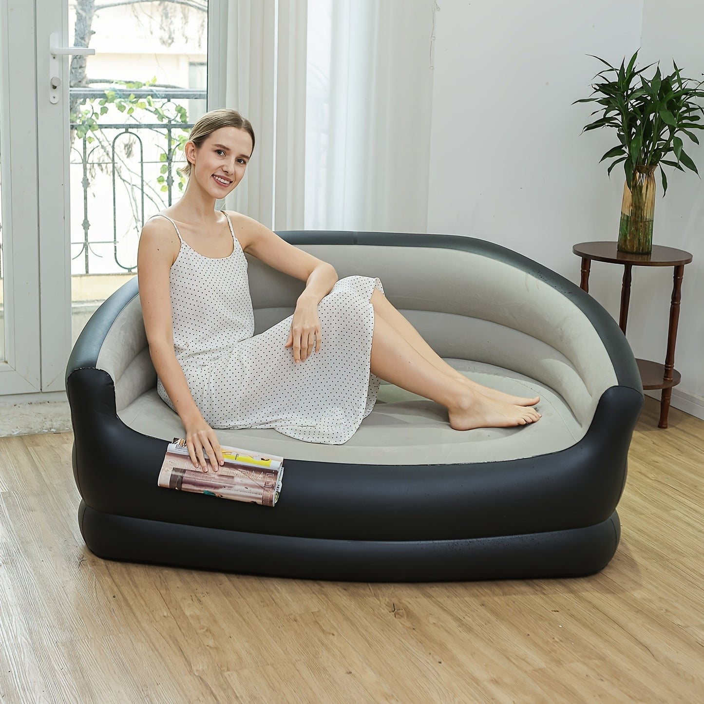 Inflatable Sofa Portable Air Cushion Bed – Lightweight Foldable Lazy Couch for Outdoor Camping, Hiking, Beach, Backyard & Indoor Home Use, Quick Inflate Lounger Chair, Single Person Air Sofa