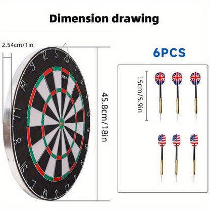 18 Inch Professional Sisal Bristle Dartboard Set | Regulation Size Steel Tip Dartboard with 6 Steel Darts | High-Density Double-Sided Board for Training Competition Game Night Christmas Gift