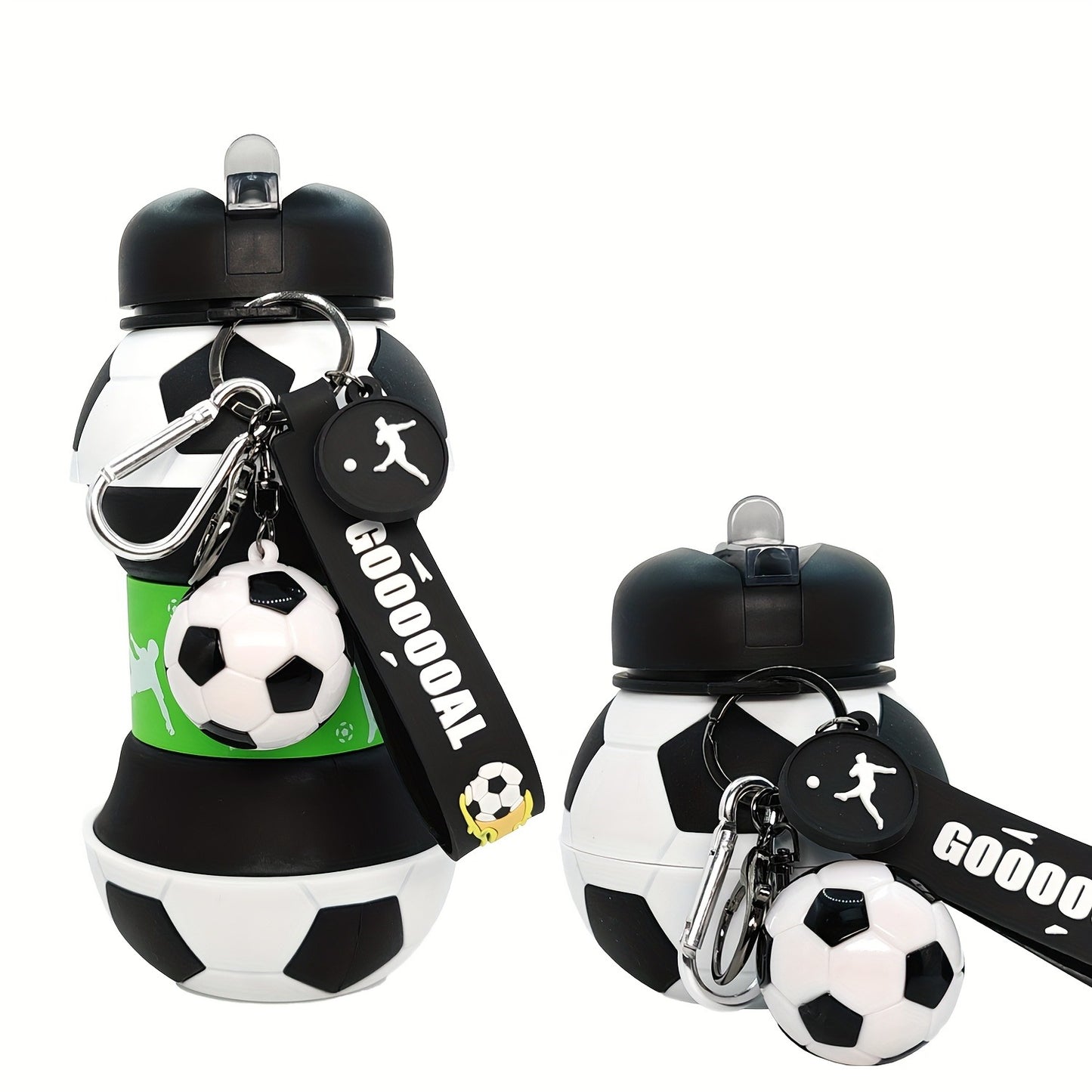 Football Shaped Silicone Water Bottle 550ml Black – Leak-Proof Portable Sports Bottle with Lid, 18.6oz Novelty Squeeze Bottle for Gym, Outdoor, Camping & Sports Fans