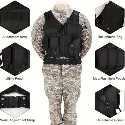 Tactical Fishing Vest with Quick Release – Lightweight Breathable Multi-Pocket Outdoor Vest for Men Camping Hiking Hunting Training – Available in Black Khaki Army Green