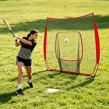 Baseball Softball Training Net 7x7ft with Arch Frame & Carry Bag - Batting & Pitching Practice for All Skill Levels, Black & Red Options