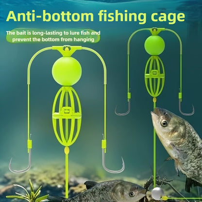 Fishing Hook Cage Set 3pcs Anti-Snag Double Hook Rig with Non-Twist Explosive & Flip Hooks – Carbon Steel Green Lure Fishing Bottom Hanging Prevention, Size 10# & 12#, Great Father's Day Gift