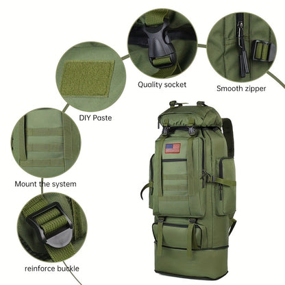 Tactical Backpack 100L Large Capacity Hiking Backpack Multiple Compartments Heavy Duty Ergonomic Straps for Camping Travel Trekking Backpacking Outdoor Adventures Jungle Green Black Army Green Gray Desert