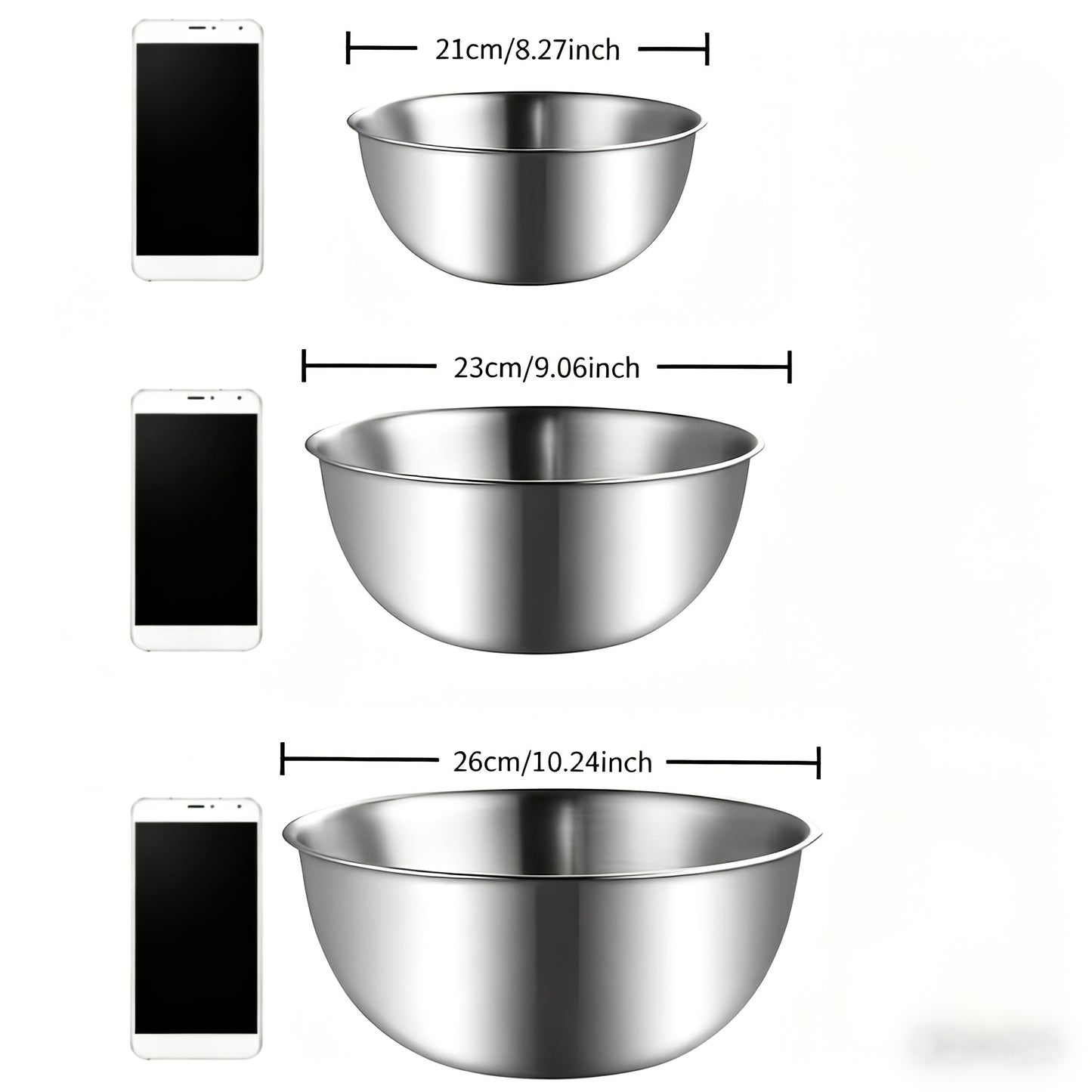 Stainless Steel Mixing Bowls Set of 3 – Nesting Kitchen Bowls for Cooking, Baking, Salad Prep & Food Storage | Dishwasher Safe, Durable Metal Bowls