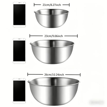 Stainless Steel Mixing Bowls Set of 3 – Nesting Kitchen Bowls for Cooking, Baking, Salad Prep & Food Storage | Dishwasher Safe, Durable Metal Bowls