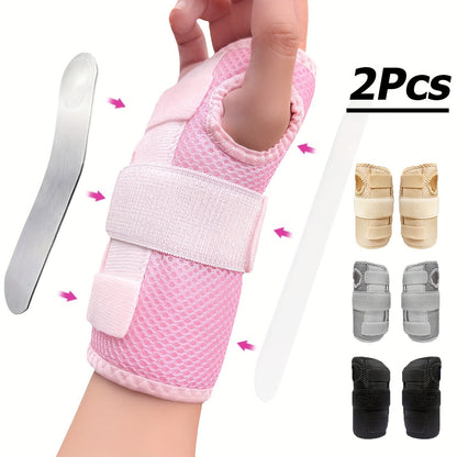 Wrist Brace with Double Splint Support & Triple Compression – 1 Pair Breathable Hook-and-Loop Wrist Guard for Sports, Daily Wear & Injury Recovery, Unisex, Pink / Rose Red / Blue