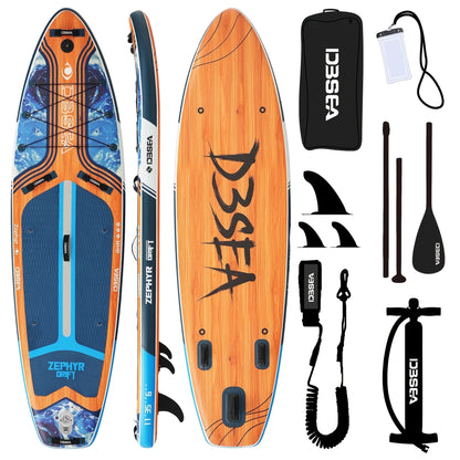 Wide Inflatable SUP Board 11ft x 32'' Extra Wide Stand Up Paddle Board for Youth Adults with Backpack Dry Bag Paddle Leash Hand Pump Fins Stable Design