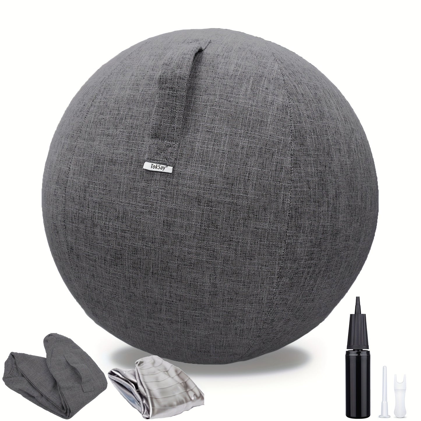 Exercise Ball Chair 65cm with Fabric Cover – Stability Balance Ball Seat for Home Office Desk, Yoga Pilates Birthing Ball, Relieves Back Pain & Improves Posture, Grey & Black, Anti-Burst Design