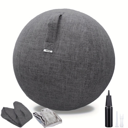 Exercise Ball Chair 65cm with Fabric Cover – Stability Balance Ball Seat for Home Office Desk, Yoga Pilates Birthing Ball, Relieves Back Pain & Improves Posture, Grey & Black, Anti-Burst Design