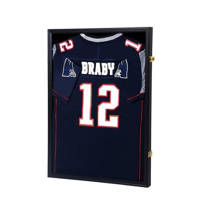Jersey Display Case Shadow Box - Lockable UV Protection Frame for Baseball Basketball Football Soccer Hockey Sport Shirt, Matte Black