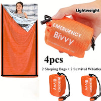 Orange emergency sleeping bag (drawstring bag packaging)