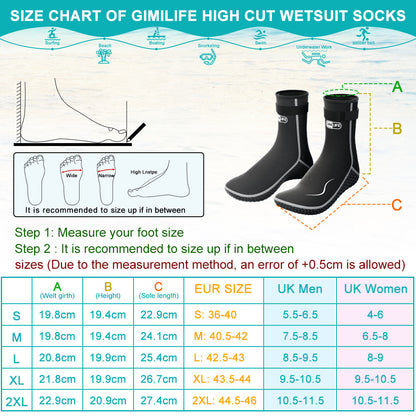Neoprene Wetsuit Socks 3.5mm – High & Low Cut Water Booties, Non-Slip Anti-Abrasion for Diving Snorkeling Kayaking Beach Volleyball Surfing, S-XXL