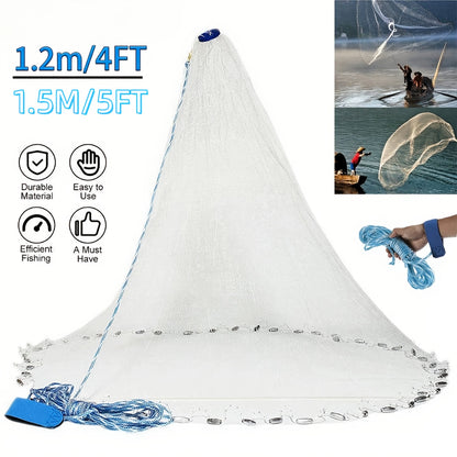 Fishing Cast Net 8FT 10FT with Real Zinc Sinker Weights, Nylon Monofilament Mesh 1.3cm, Heavy Duty Saltwater Bait Trap Net Easy Throw for American Fishing 240/300 Steel Drop
