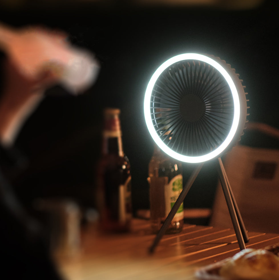 Rechargeable camping fan with night light and power bank
