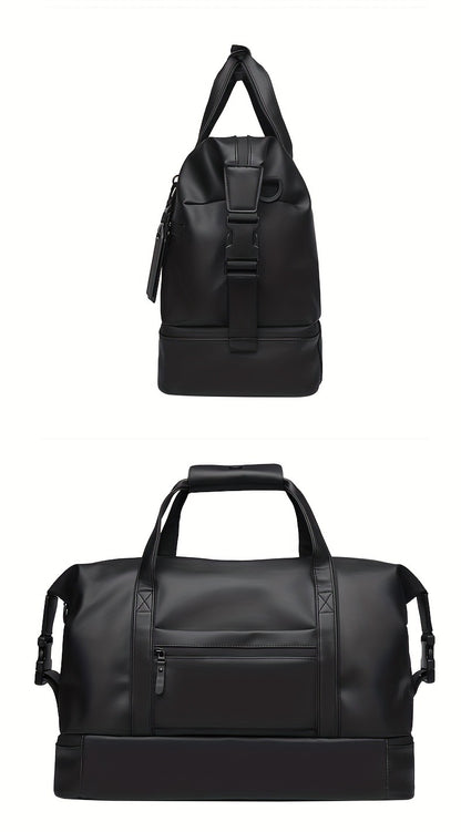 Gym Duffel Bag with Wet Pocket & Shoe Compartment - Foldable PU Leather Sports Travel Bag for Workouts, Weekend Trips & Everyday Use, Lightweight Carry-On Luggage Bag for Men Women (Black/Blue/Grey)