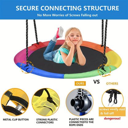 Saucer Tree Swing 43 Inch 360 Degree Rotating Flying Saucer Swing with Swivel Hanging Straps Adjustable Ropes Round Spinner Swing for Tree Swing Set Kids Outdoor