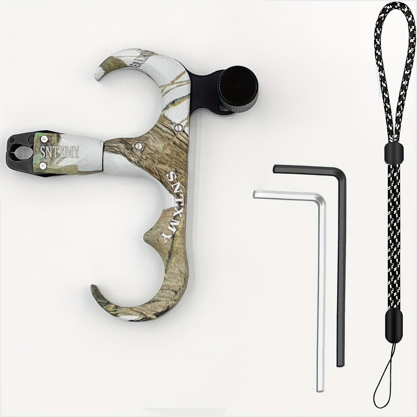 Compound Bow Wrist Release Aid 360° Rotatable Thumb Trigger - 3 & 4 Finger Archery Release for Hunting & Target Shooting, Adjustable Universal Fit, Camo Red - Bowhunting Compound Bow Accessories