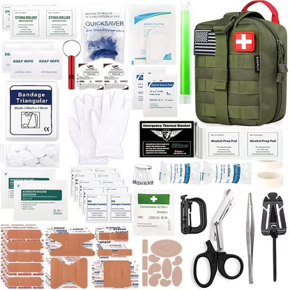 258-Piece Outdoor Survival Kit with Igniter Compass Multi-Tool Professional Camping Gear for Men Hiking Hunting Emergency Khaki Army Green Red Beige Camo