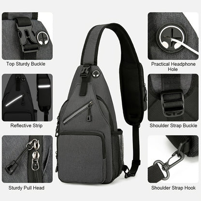 Crossbody Sling Backpack for Women Men - Lightweight Oxford Cloth Shoulder Chest Bag Daypack for Hiking Traveling Camping, Large Capacity Zipper Sling Bag with Adjustable Strap (2 Pack)