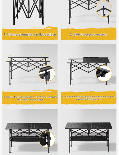 Foldable Roll-Up Camping Picnic Table with Carry Bag | Portable Outdoor Table for Camping Beach Backyard BBQ Parties Patios | Lightweight Compact Indoor Outdoor Table Black Large Plus Size