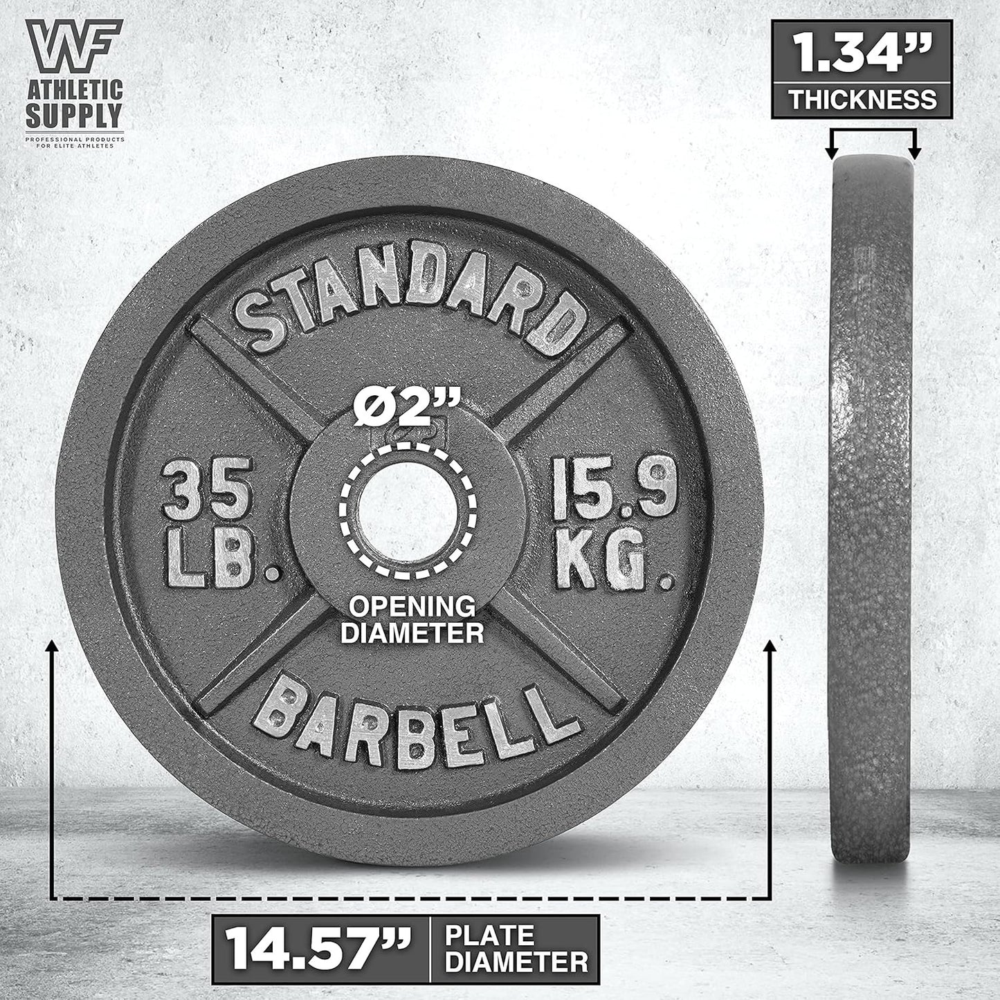 Cast Iron Weight Plates 2-Inch Standard Barbell Plates Solid Iron Gym Weights for Strength Training Weightlifting Bodybuilding Powerlifting Home Gym Multiple Sizes 2.5LB to 100LB