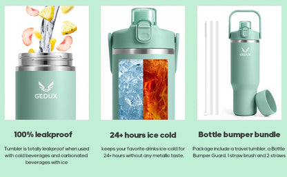 Insulated Water Bottle 32oz 40oz Stainless Steel Leak-Proof Sports Water Bottle with Handle Matte Finish Vacuum Thermos for Gym Hiking Camping Office Travel