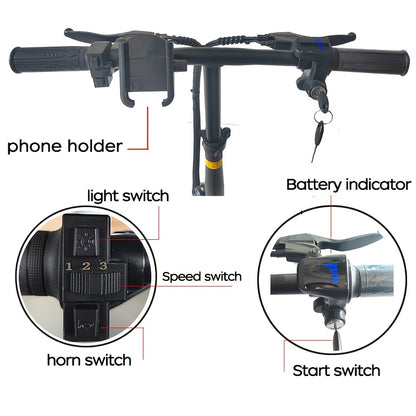 Folding Electric Bicycle 14 Inch E-Bike 48V Lithium Battery 19MPH 18-28 Mile Range 330LB Capacity Disc Brake Front Headlight for City Commuting