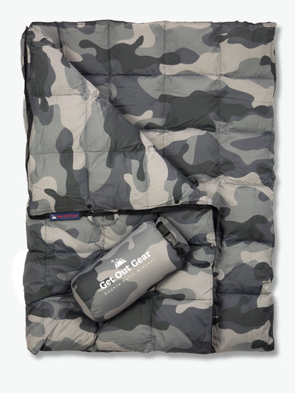 Convertible Camouflage Camping Blanket Gray Camo / Synthetic Insulation option