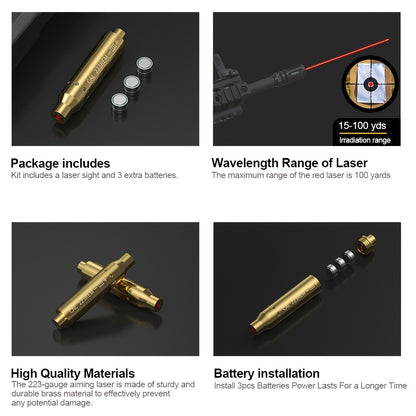 Red Laser Bore Sighter Multi-Caliber Firearms Calibration Tool 9mm 45ACP 308Win 223Rem 12GA 7.62 38SPL 44Mag Battery Included for Shooting Range