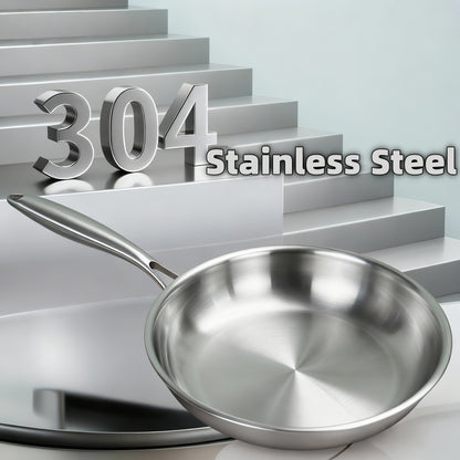 304 Stainless Steel Frying Pan Skillet - 3-Ply Base Even Heat Distribution, Induction & Gas Compatible, Rivet-Free Interior, Healthy Non-Toxic Cooking Cookware for Home Kitchen