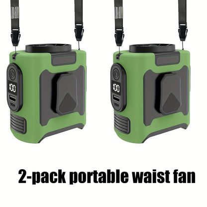 Portable Waist Fan with 10000mAh Power Bank – Wearable Belt Fan, 5-Speed 30000RPM, 40-Hour Cooling, Hands-Free Neck Fan with Dual Clips & Flashlight for Outdoor Camping Travel