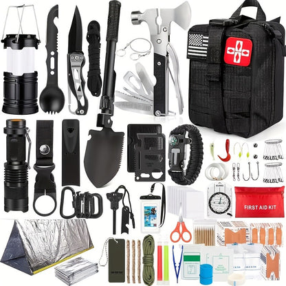 Outdoor Survival Gear Set 11/13/258-Piece – Professional Emergency Kit with Fire Starter & Compass | Multi-Tool Outdoor Equipment for Camping, Hiking & Adventure