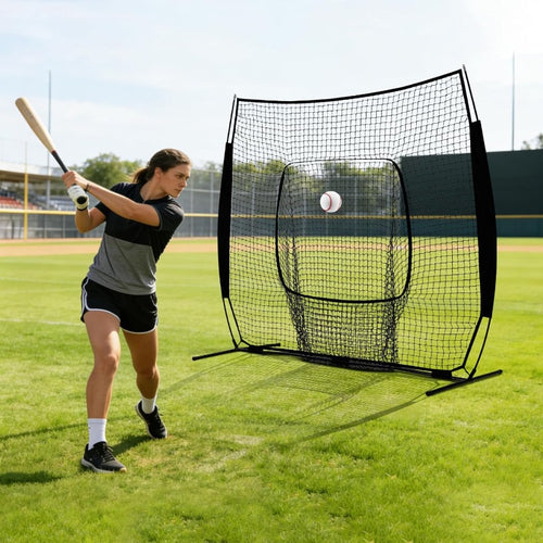 Baseball Softball Training Net 7x7ft with Arch Frame & Carry Bag - Batting & Pitching Practice for All Skill Levels, Black & Red Options