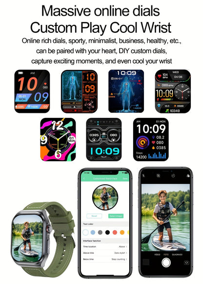 AMOLED Smartwatch 2.04" Display, Bluetooth 5.3 Calling, NFC, 530mAh Battery, Multi-Sport Modes, Voice Assistant, SOS, Menstrual & Weather Forecast, Magnetic Charging, Compatible with iOS & Android, Unisex Gift for Men & Women
