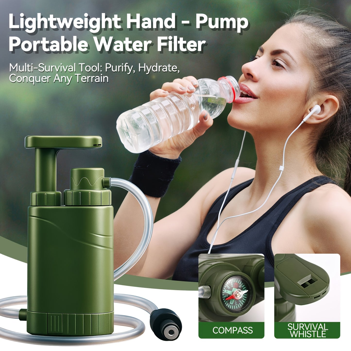 Portable Water Filter Pump for Camping & Hiking - 0.01 Micron 4-Stage Filtration, Replaceable Carbon Filter, ABS Material, Survival Water Purifier for Backpacking, Emergency & Outdoor Adventures
