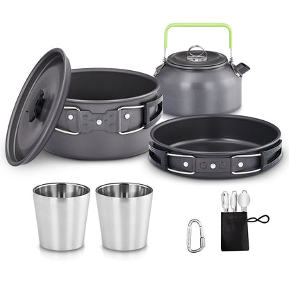 Backpacking Cookware Mess Kit 19/27pcs – Non-Stick Pot Pan Kettle with Stainless Steel Cutlery, Lightweight Camping Cook Set for Open Fire, Hiking & Outdoor Cooking