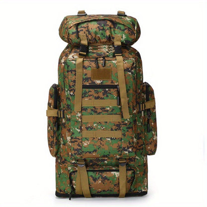 Large Capacity Expandable Outdoor Backpack 26-42 Gal – Soft Shell Geometric Pattern Hiking Rucksack for Camping, Mountaineering & Leisure | Black & Jungle Camo
