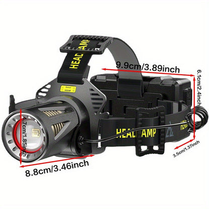 XHP360 Rechargeable Headlamp 3 Modes Sensor 90° Tilt Power Bank Type-C 3x18650 Zoomable Head Torch for Fishing Camping Hiking
